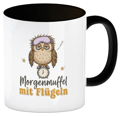 Produktbild von Kaffeebecher in schwarz Morgenmuffel - Tasse für Morgenmuffel Mit Spruch: