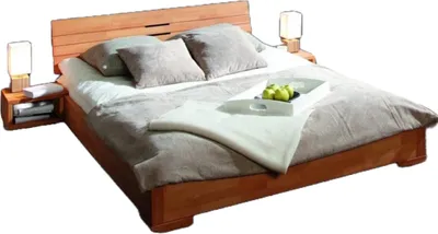 Produktbild von Bett Bento 10 aus Kernbuche massiv 160x200 cm mit Holzkopfteil und Holzbeinen