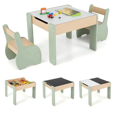 Produktbild von GOPLUS 3 TLG. Kindersitzgruppe, Kindermöbel mit 1 Tisch & 2 Stühlen, Breite Rückenlehne und Bequemer Sitz für Kinder ab 4 Jahren