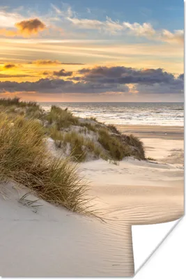 Produktbild von MuchoWow® Poster Strand - Düne - Gras - Sonnenuntergang - Meer 40x60 cm - Plakate für die Wand - Poster Babyzimmer