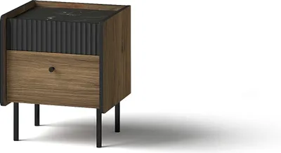 Produktbild von Minio, Nachttisch "PERETO 12", Nachtschrank, Walnuss Warmia / San Sebastian / Schwarze matte Farbe