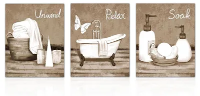 Produktbild von Wandbilder Set - 3-teilig mit Badezimmer-Motiven - Wanddekoration für Bad und WC - Beige und Weiß - 20x25 cm