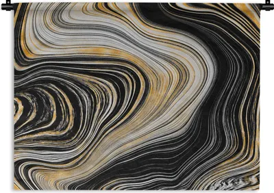 Produktbild von MuchoWow® Wandteppich Wandbehang Marmor - Golden - Schwarz 120x90 cm Tapisserie Dekoration Wandtuch - Wohnen - Aufhänger für die Wand