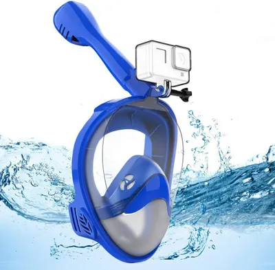 Produktbild von Tauchermaske Schnorchelmaske Taucherbrille mit Kamerahalterung Tauchmaske 180 ° L Blau
