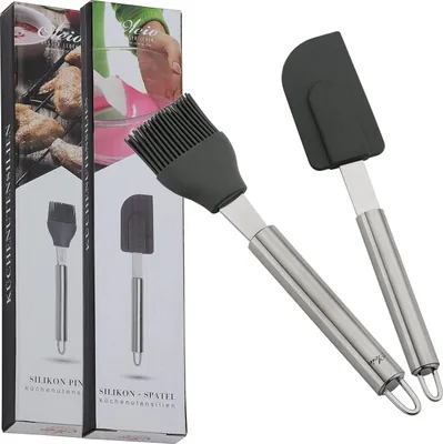 Produktbild von OLEIO hochwertiges Küchen-Zubehör Silikon-Set - Das Set besteht aus einem Silikon-Pinsel, Backpinsel und einem Silikon-Spatel,Teigschaber, Spülmachinefest