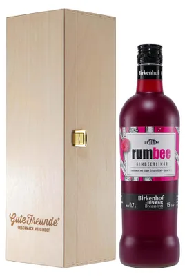 Produktbild von Birkenhof RumBee Himbeerlikör mit Geschenk-Holzkiste