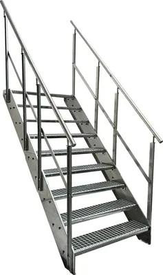 Obrázek produktu pro Ocelové příčkové schodišťové rošty 9 stupňů oboustranné zábradlí - pozinkované - (š x v x h) 100 x 171 x 177 cm