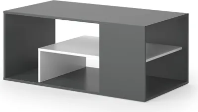 A modern coffee table with a gray outer frame and a white inner shelf.
