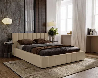 Produktbild von Polsterbett 200x200 für das Schlafzimmer DIANA mit Stauraum und Lattenrost, Kopfteil und gepolsterter Korpus,  hellbeige ( Amor Velvet 4304 )