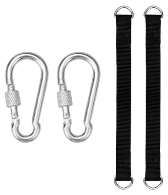 Produktbild von 2 Stück Schaukelbefestigung, Tragbare Polyester Gurte mit 2 Karabinern und 2 D-Ringen, Hängematten Befestigung für Schaukeln und Hängesessel