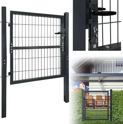 Zdjęcie produktu dla LARS360 furtka ogrodowa 100 x 100 cm metalowa brama ogrodzeniowa antracytowa wytrzymała pojedyncza falowana siatka z zamkiem klamka klucze