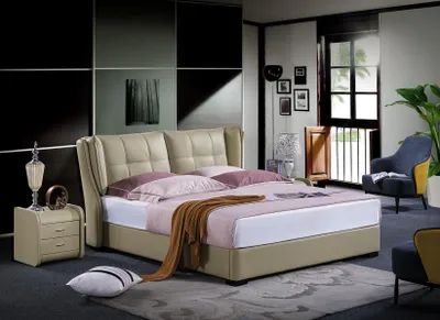Produktbild von Klassisches Schlafzimmer Bett Beige Textil Betten Leder Polster Doppel 180x200cm