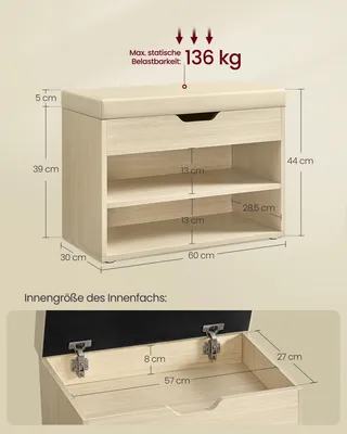 Produktbild von VASAGLE Schuhbank, Sitzbank, Schuhregal mit gepolstertem Kissen, Schuhorganizer