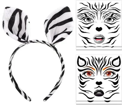 Obrázek produktu pro Dailygoods-Tettoories Temporary - Zebra Headband - Halloween Kostým - Carnival - Cosplay - Vysoká kvalita Fabric - Party Tattoo