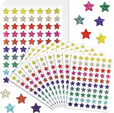 Produktbild von 2100 Stück Glitzer Sterne Aufkleber, Selbstklebende Bunte Sterne Sticker, 1.5cm Glitter Stern-Aufkleber für Schüler Belohnung, DIY (30 Blätter)