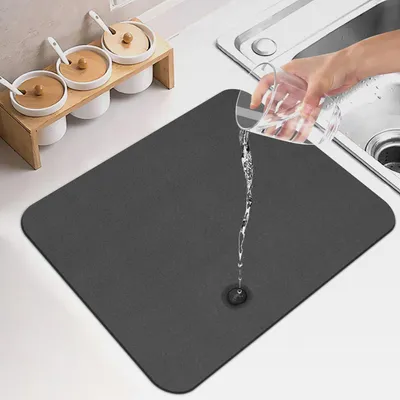 Produktbild von Unterlage Kaffeemaschine, 40 x 30 cm Abtropfmatte Spüle,Abtropfmatte Kaffeemaschine, Küche Spüle Trockenmatte mit Schmutzabweisender, Schnelltrocknend Abtropfmatte Geschirr, Grau Kaffeematte