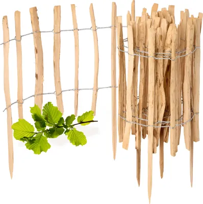 Image de Clôture de jardin à enfoncer en bois de noisetier, clôture de jardin à lattes, bordure de parterre, bois GD-0156 (1 pièce, 60 cm x 500 cm)