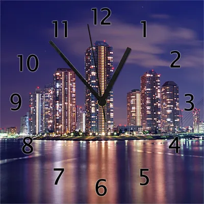 Produktbild von Wallario Design Wanduhr Tokyo- Skyline bei Nacht aus Echtglas, Größe 30 x 30 cm