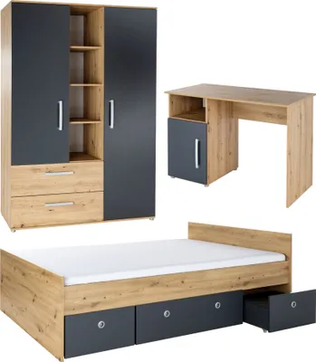 Produktbild von arthur berndt Jugendzimmer Set »Alessio« 4-teilig Kleiderschrank Schreibtisch 120 x 200 cm Bett inkl. Bettschubkästen