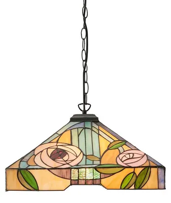 Obrázek produktu pro Závěsné svítidlo WILLOW s motivem růží, hnědé, 3xE27x40W, sklo, rozměry: 133x42,5x42,5 cm, IP20, styl Tiffany