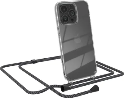 Produktbild von EAZY CASE Handykette kompatibel mit Apple iPhone 13 Pro, Handyhülle mit Umhängeband, Handykordel, Schutzhülle Clear, Band in Grau