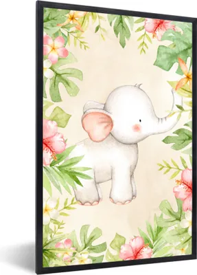 Produktbild von MuchoWow® MuchoWow® Gerahmtes Poster Elefant - Dschungel - Aquarell 20x30 cm - Poster mit zchwarzem Bilderrahmen - Drucken - Bilder Poster im Rahmen