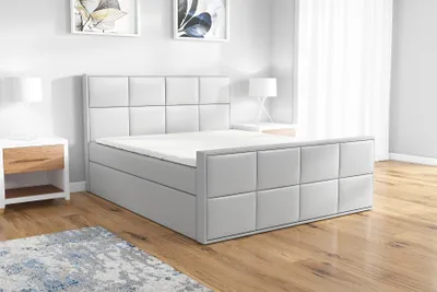 Produktbild von Boxspringbett OMAR 200x200 mit 2 Bettkästen, Bonell-Matratze und Topper. Möbel vom Hersteller- Handarbeit! Bett Komplett-Set mit Matratze, Bettkasten & Kopfteil. Modern und robust.