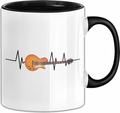 Produktbild von Gitarrenspieler Geschenk Tasse Gitarre Herzschlag Kaffee-Becher (Schwarz)
