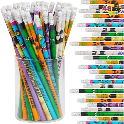 Produktbild von Halloween-Bleistift-Sortiment mit Radiergummis, 48 Stück, 6 Designs