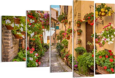 Produktbild von Bild auf Leinwand - Leinwandbild - Path Blumen Haus Hof - 150x100cm - Wand Bild - Wanddeko - Leinwanddruck - Bilder - Kunstdruck - Wanddekoration - Leinwand bilder - Wandkunst - EG150x100-3183
