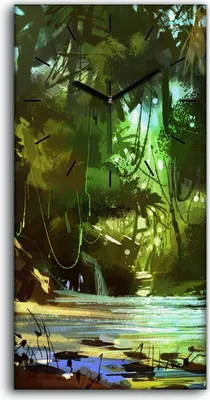 Produktbild von Dekor Leinwand Uhr Wandbilder Quarz 30x60 abstrakt Dschungel tropisch Wald - schwarze Hände
