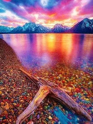Produktbild von "Malen nach Zahlen: Bunte Steine vor dem See, 50x40 cm, mit Rahmen."