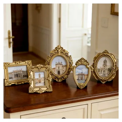 Produktbild von Mini Bilderrahmen Set, 5 Stück Vintage Fotorahmen im Barockstil, Gold, für Fotos und Geschenke