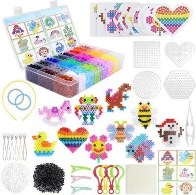 Produktbild von Bügelperlen-Set, 5 mm, 24 Farben, Stickperlen mit 4 Bügelperlen, 6300 Bügelperlen, Bastelset, Stickperlen-Set für Geburtstag, Weihnachten, als Geschenk