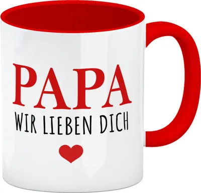 Produktbild von Papa wir lieben dich Kaffeebecher in rot in rot mit Herz