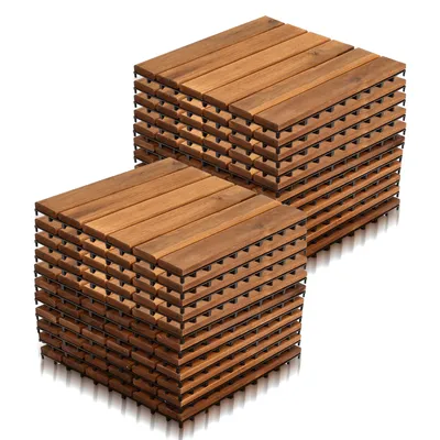 Produktbild von Izrielar 88 STK Holzfliesen Terrassenfliesen Holz Fliesen Mosaik 30x30 cm - Balkonfliesen wetterfest aus Akazienholz mit Klicksystem für Terrasse Balkon