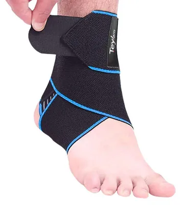 Produktbild von Ein Paar Knöchelbandagen mit verstellbarer Knöchelstütze, atmungsaktive Fußorthesen, geeignet für Sport und Training sowie bei Plantarfasziitis/Arthritis. Beidhändig tragbar, blau.