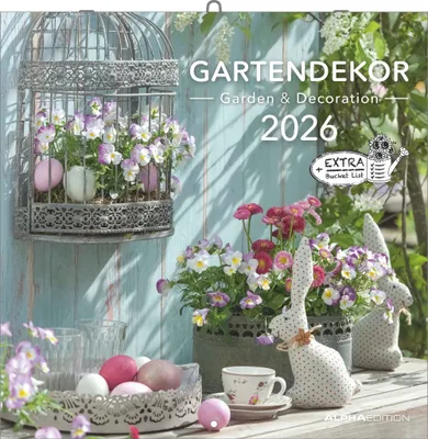 Produktbild von Alpha Edition - Gartendekor Kalender 2026 - Broschürenkalender 30×30 cm, aufgeklappt 30×60 cm mit 12 kunstvollen Gartendekorationen,er Gartenkalender für Deko- & Pflanzenliebhaber