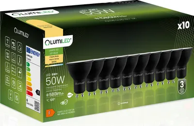 Obrázek produktu pro LUMILED GU10 LED žárovka 6W 580 Lm žárovka 3000K teplá bílá bodová, nahrazuje 50W halogenové žárovky 120° reflektor reflektor 10 žárovek