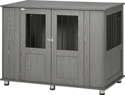 Produktbild von Robuster Hundekäfig mit 2 Türen und Sicherheitsverriegelung | 116x60x87 cm | Grau | Transportbox & Ruheplatz für Hunde