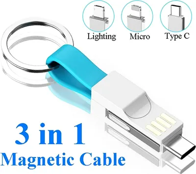 Produktbild von 13 Cm Usb Kabel 3 in 1 Typ C Micro Tragbare Aufladung Datenkabel blau