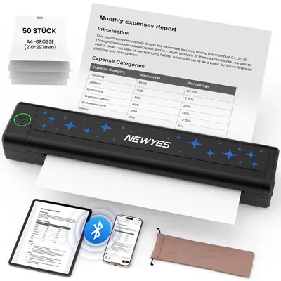 Produktbild von NEWYES Tragbarer A4 Thermodrucker, Ohne Tinte Bluetooth Drucker, 2000mAh