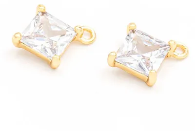 Produktbild von Vintageparts Zirkonia Anhänger Messing 18k Gold Klar 10 x 8 mm, 2 Stück