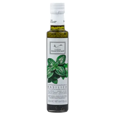 Produktbild von Basilikum-Öl Extra Natives Olivenöl mit Basilikum-Blättern TERRE FRANCESCANE 250ml
