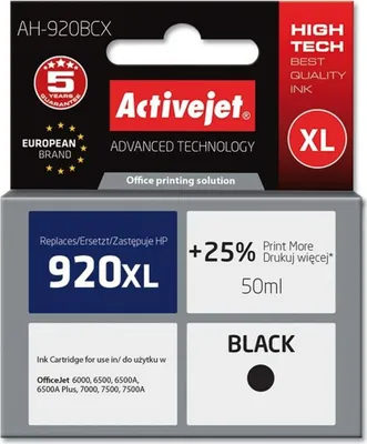 Produktbild von Activejet AH-920BCX Tintenpatrone (Ersatz für HP 920XL CD975AE; Prämie; 50 ml; schwarz)