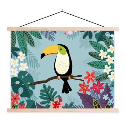 Produktbild von MuchoWow® Textilposter Tukan - Pflanzen - Kinder - Tiere - Kinder 60x45 cm mit holzfarbenen Rahmen - Bild