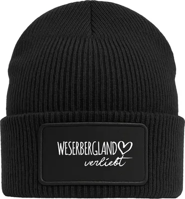 Produktbild von Huuraa Beanie Weserbergland verliebt Black doppellagige Polyacryl Mütze mit Patch Geschenkidee