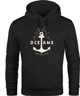 Produktbild von Hoodie Herren Anker Motiv maritim Schriftzug Oceans Kapuzen-Pullover Männer Neverless® schwarz 4XL