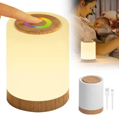 Productafbeelding van LED nachtlampje, dimbaar met aanraakbediening, RGB-sfeerverlichting, tafellamp, USB-oplaadbaar