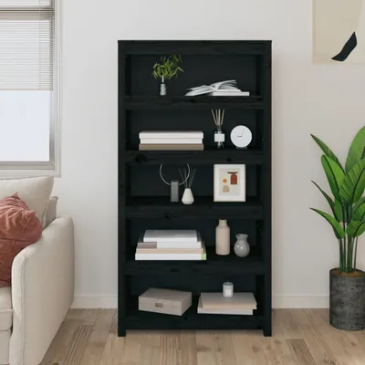Produktbild von The Living Store Bücherregal Schwarz 80x35x154 cm Massivholz Kiefer